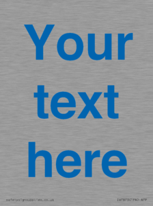 Custom blank information sign. Blue text, plain background